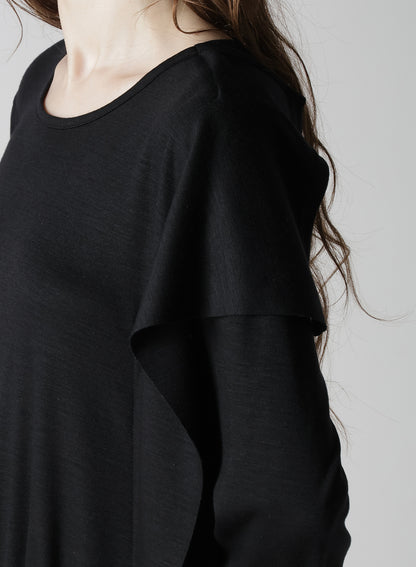 WOOL SMOOTH GATHER ASYMMETRY DRESS