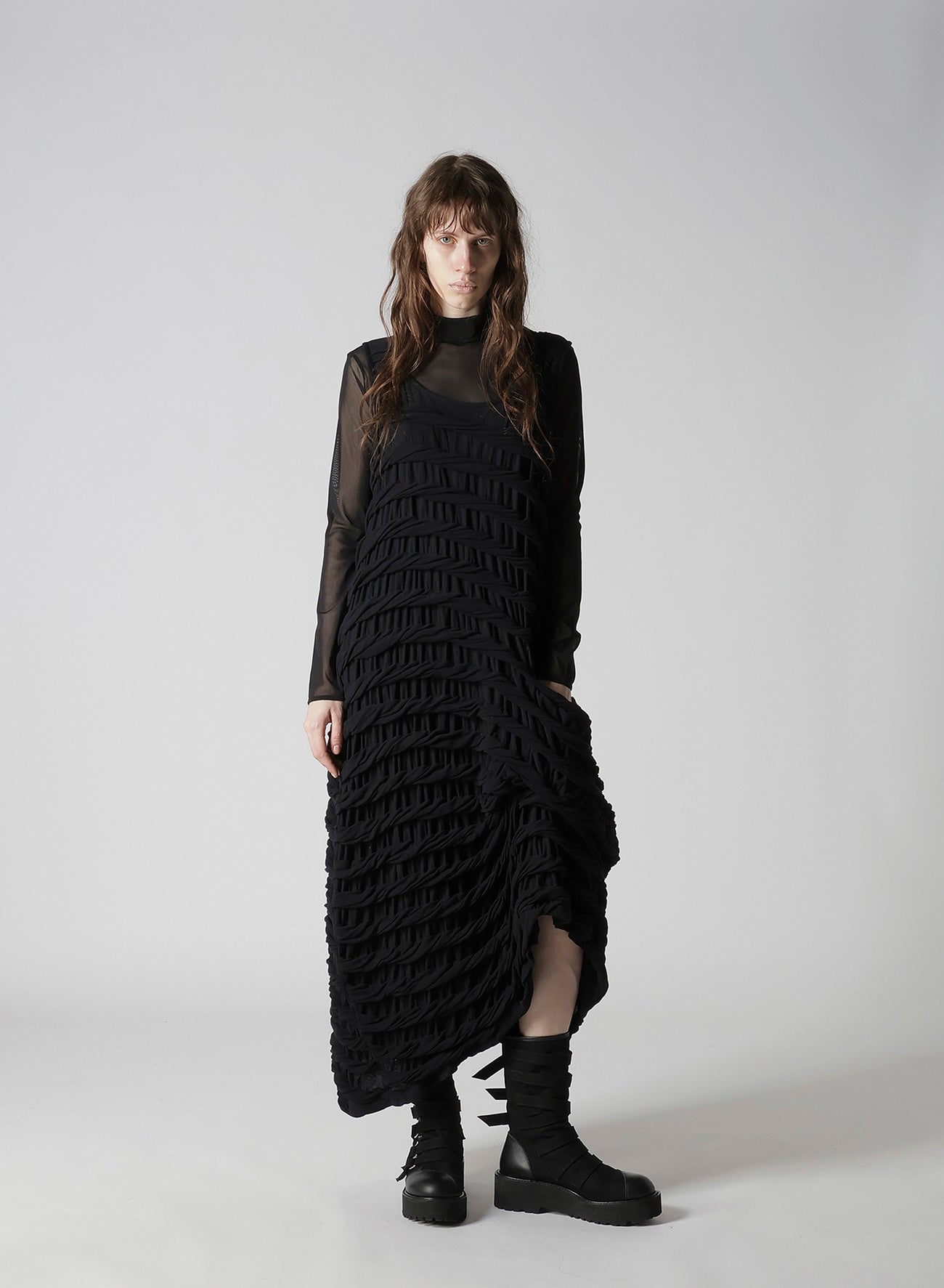 TWIST JACQUARD POCKET TUCK DRESS