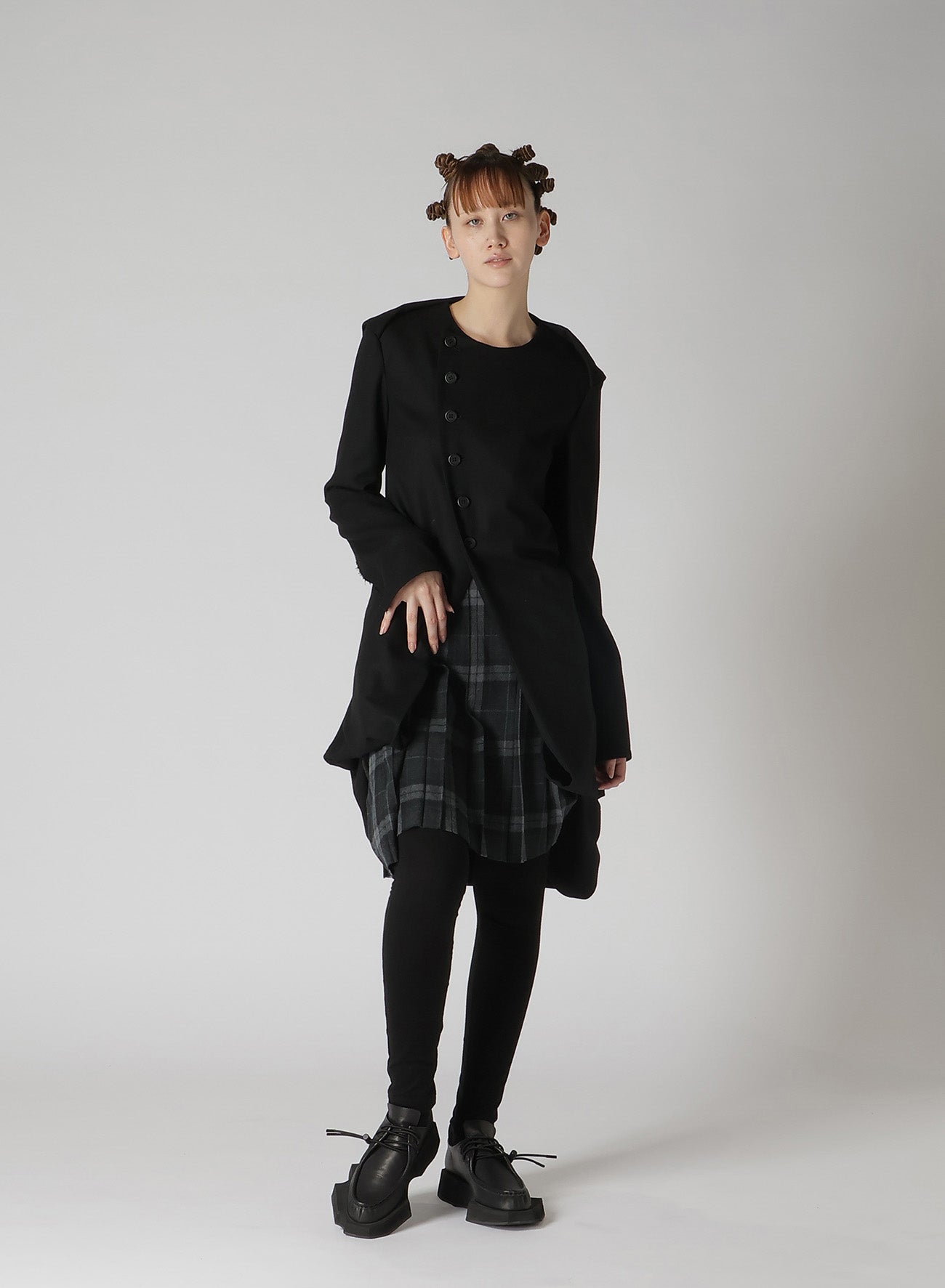 SERGE + PLAID COMBI SAILOR COLLAR DRESS