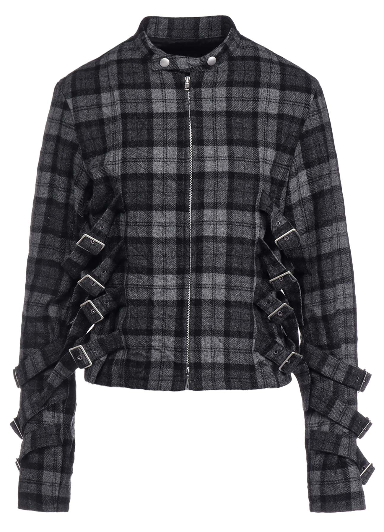 PLAID FLANNEL BELT DETAIL JACKET