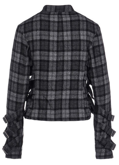 PLAID FLANNEL BELT DETAIL JACKET