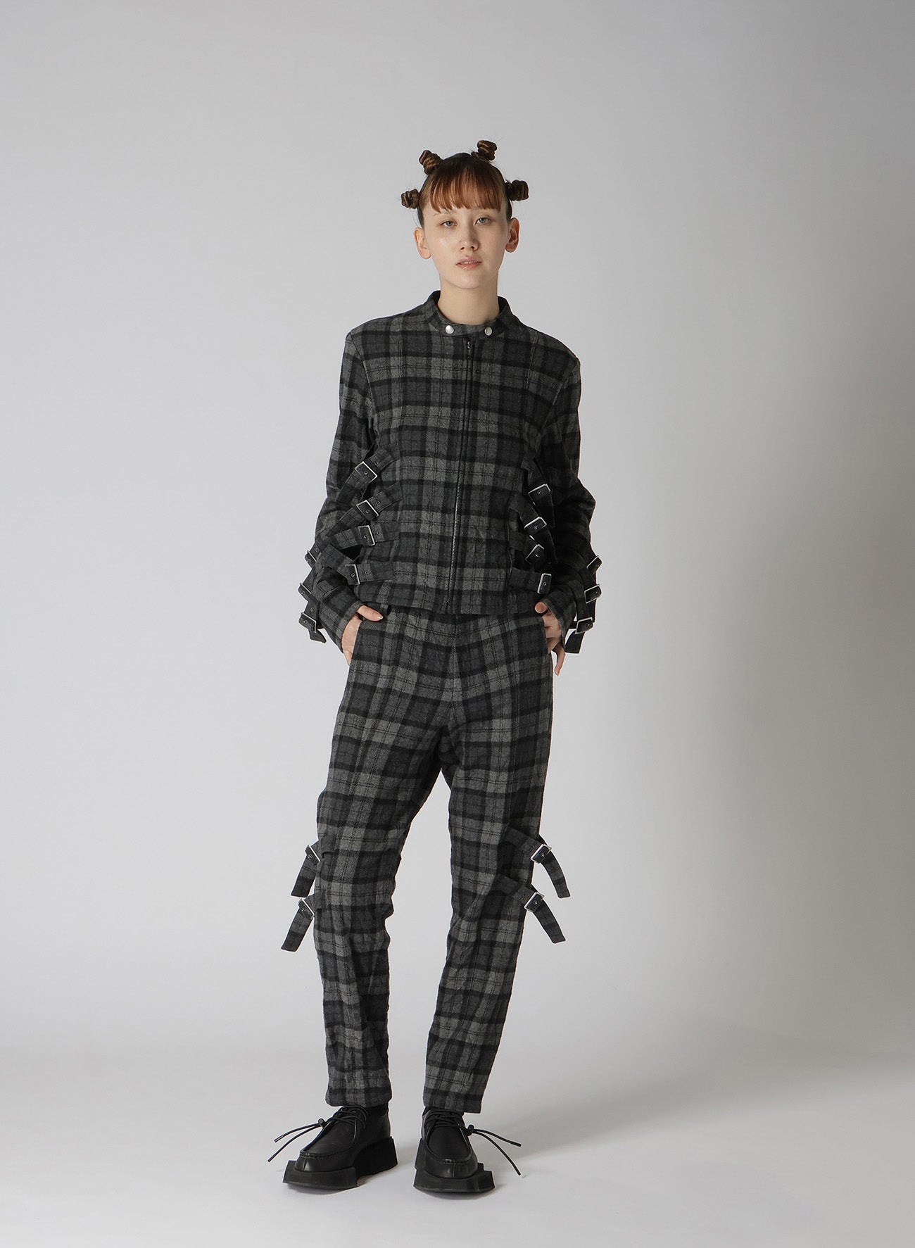 PLAID FLANNEL BELT DETAIL JACKET