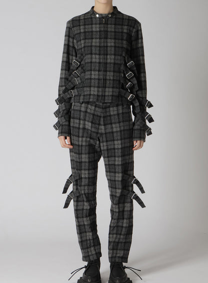 PLAID FLANNEL BELT DETAIL JACKET