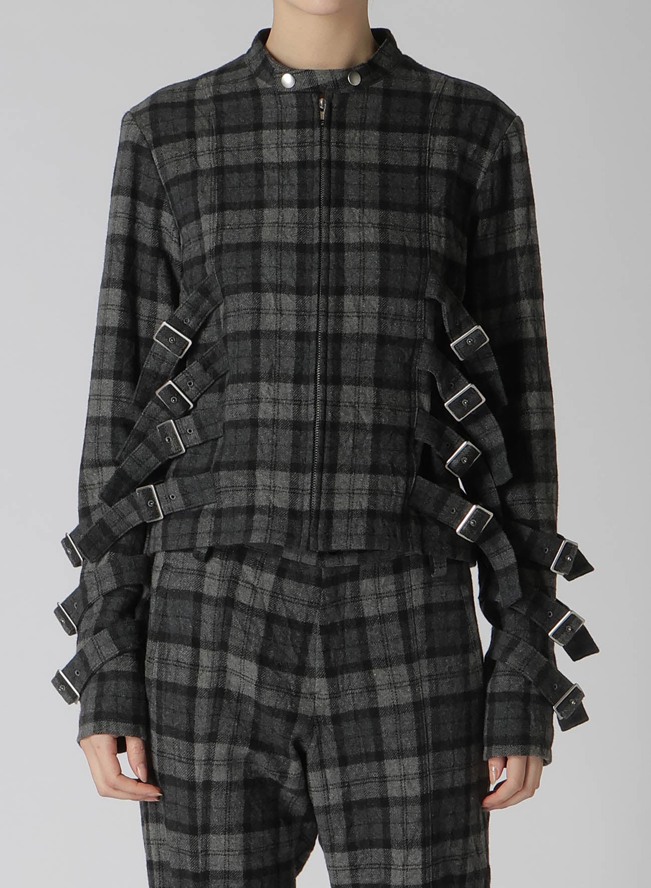 PLAID FLANNEL BELT DETAIL JACKET