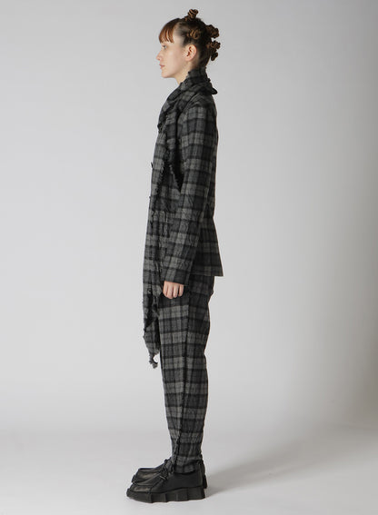 PLAID FLANNEL STOLE DETAIL JACKET