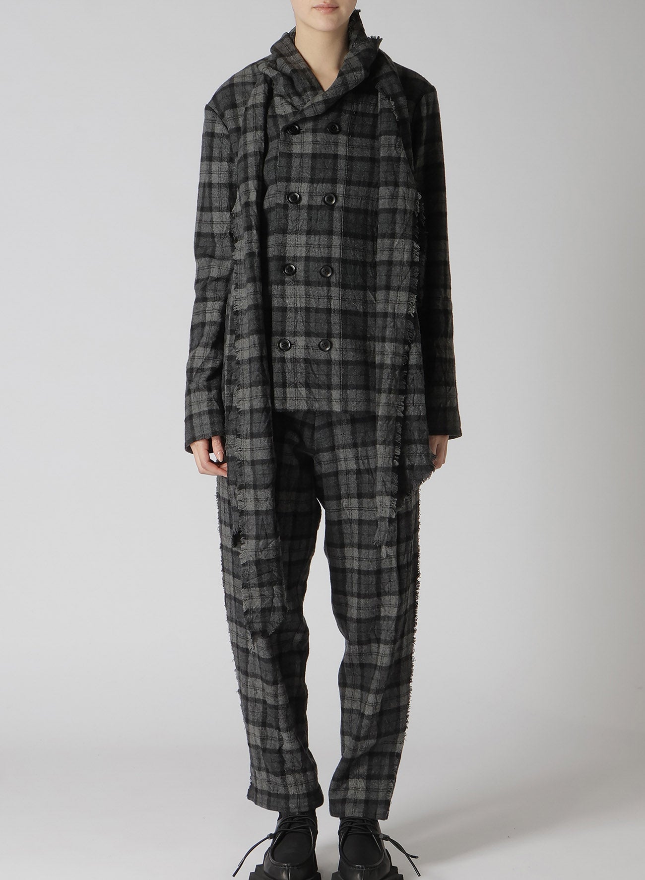 PLAID FLANNEL STOLE DETAIL JACKET