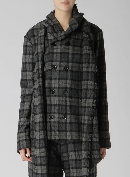 PLAID FLANNEL STOLE DETAIL JACKET