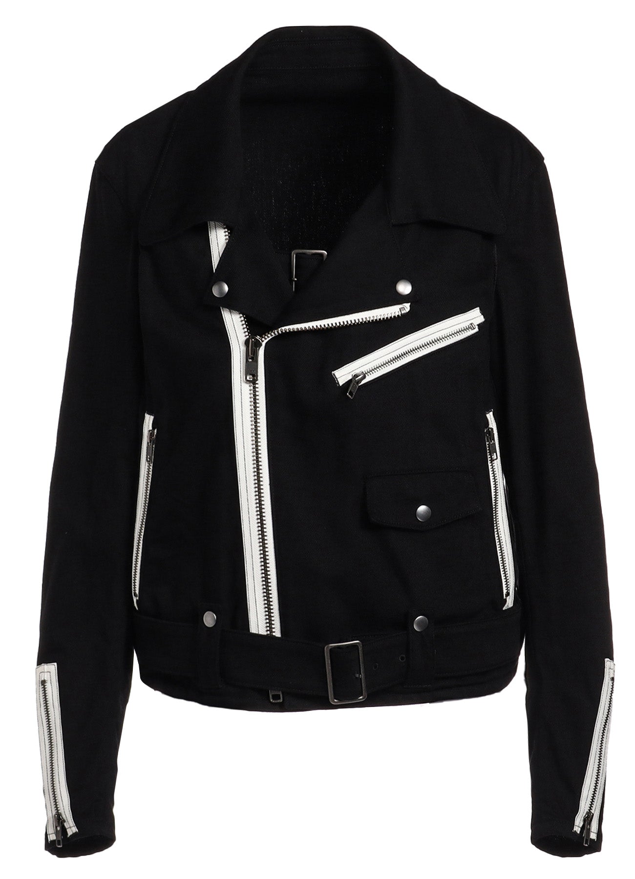 COTTON DRILL BELT DETAIL BIKER JACKET