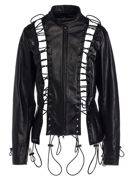 COW LEATHER LACE-UP JACKET