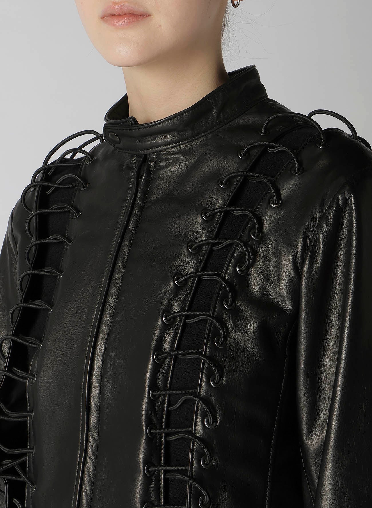 COW LEATHER LACE-UP JACKET