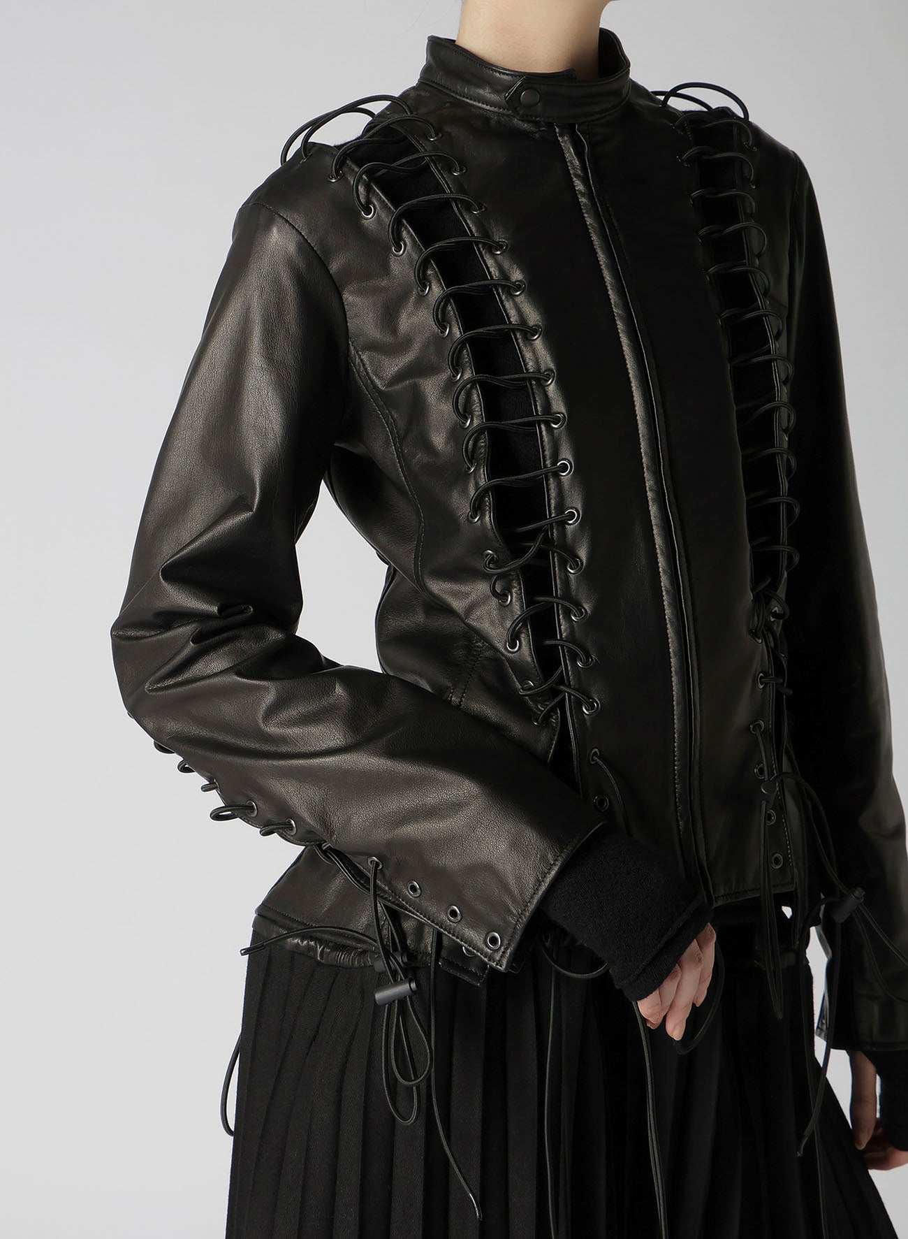 COW LEATHER LACE-UP JACKET