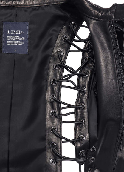 COW LEATHER LACE-UP CROPPED JACKET