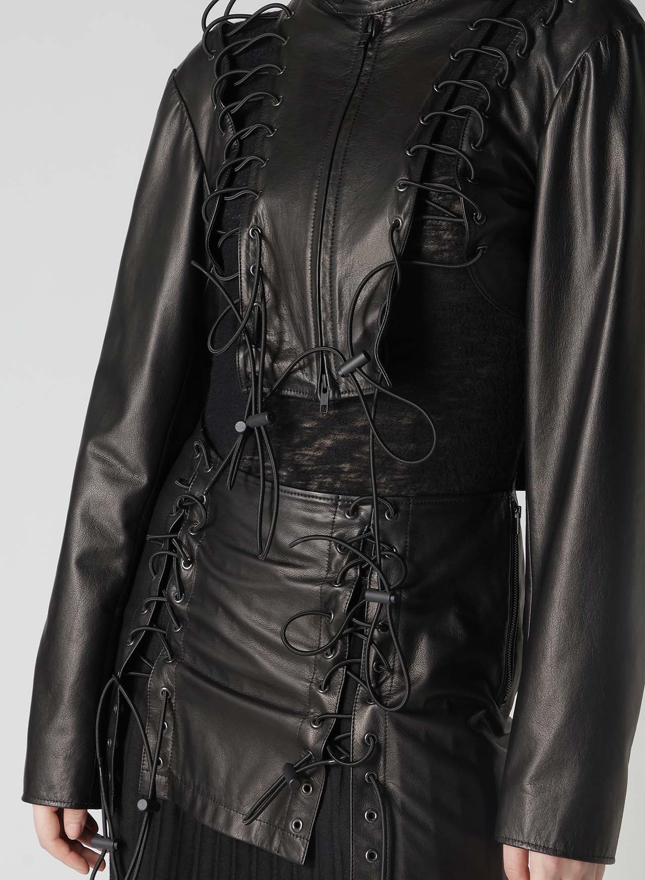 COW LEATHER LACE-UP CROPPED JACKET