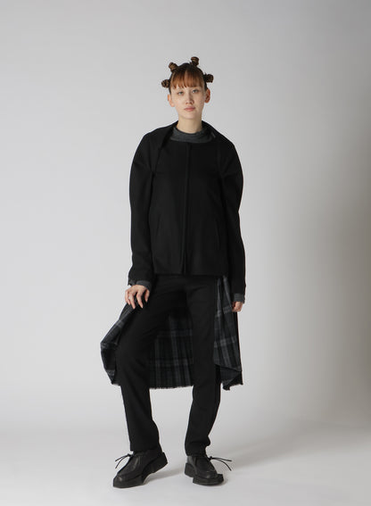 SERGE + PLAID COMBI BACK PLEATED JACKET