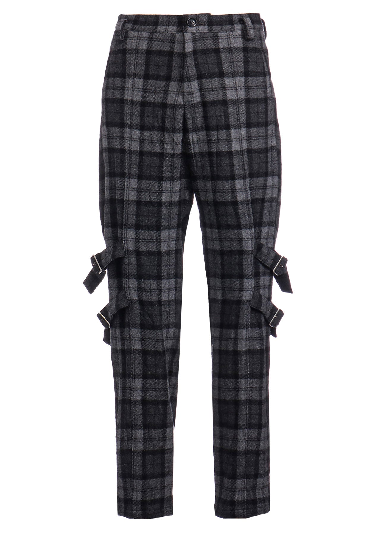 PLAID FLANNEL BELT DETAIL PANTS