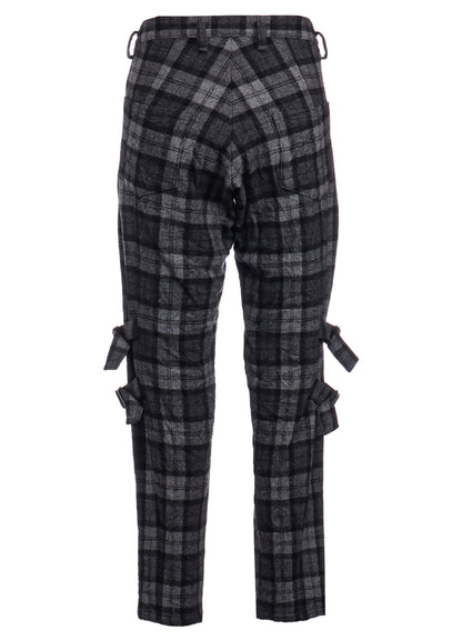 PLAID FLANNEL BELT DETAIL PANTS