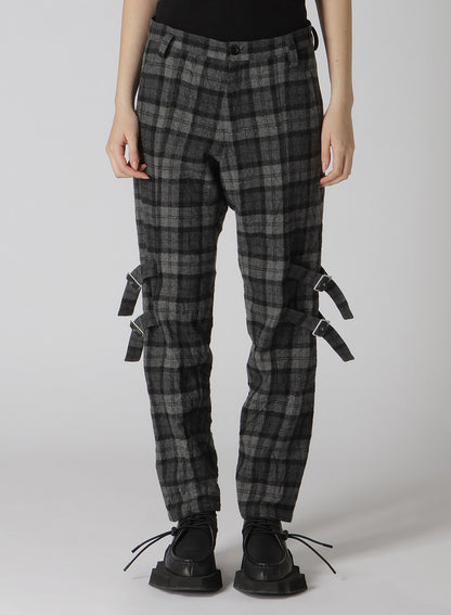 PLAID FLANNEL BELT DETAIL PANTS