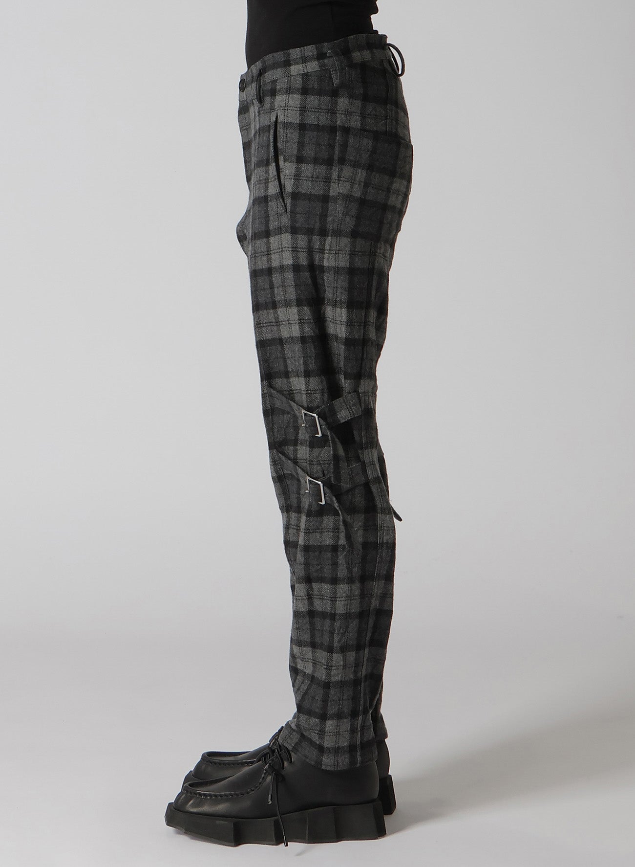 PLAID FLANNEL BELT DETAIL PANTS