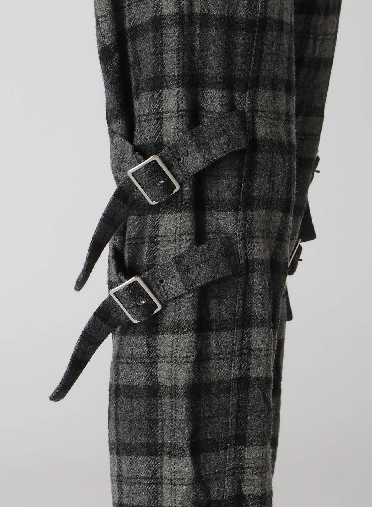 PLAID FLANNEL BELT DETAIL PANTS