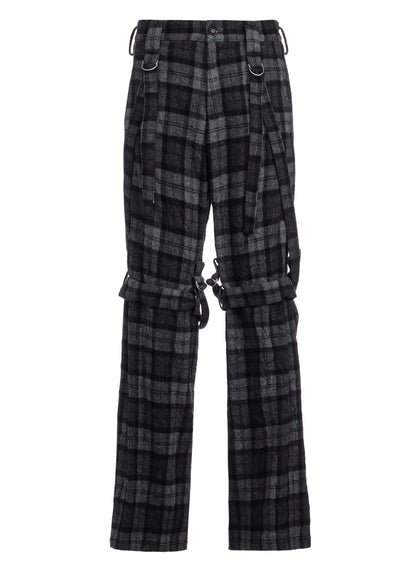 PLAID FLANNEL STRAP DETAIL PANTS