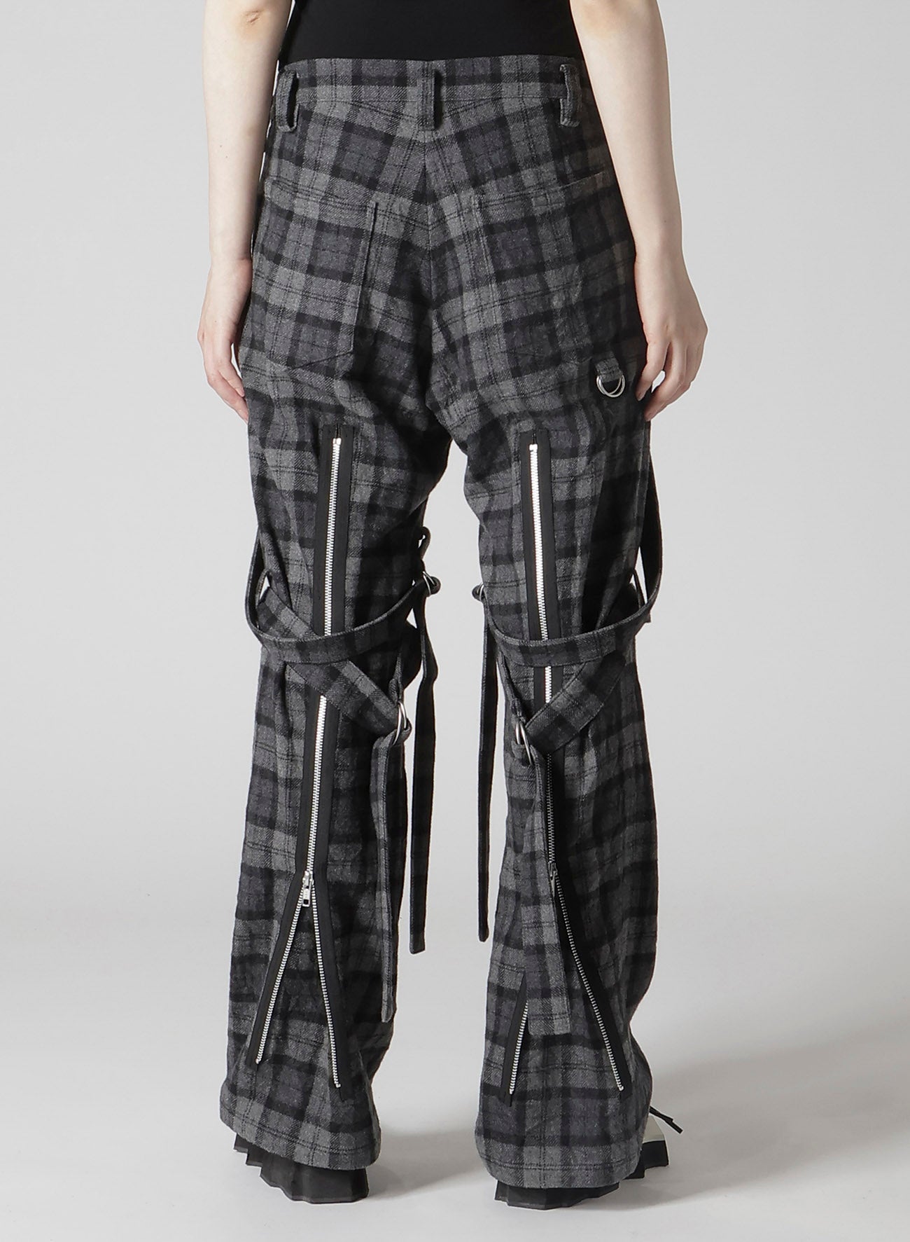 PLAID FLANNEL STRAP DETAIL PANTS