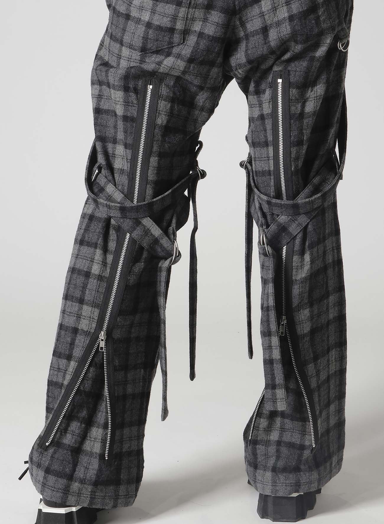 PLAID FLANNEL STRAP DETAIL PANTS