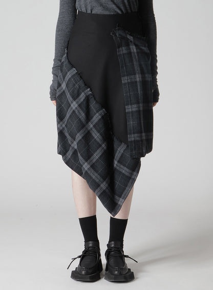 SERGE + PLAID COMBI WRAP SKIRT