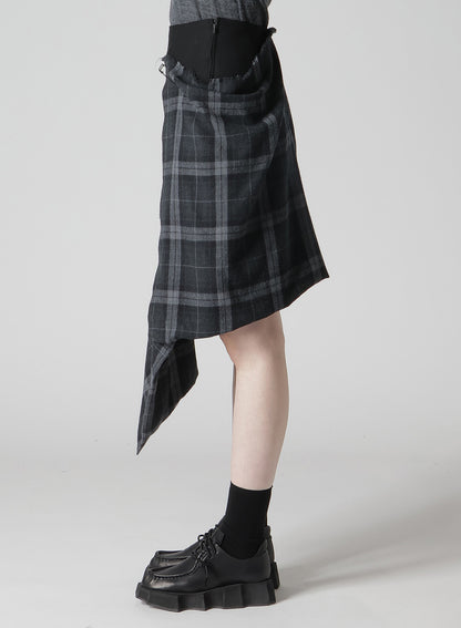 SERGE + PLAID COMBI WRAP SKIRT