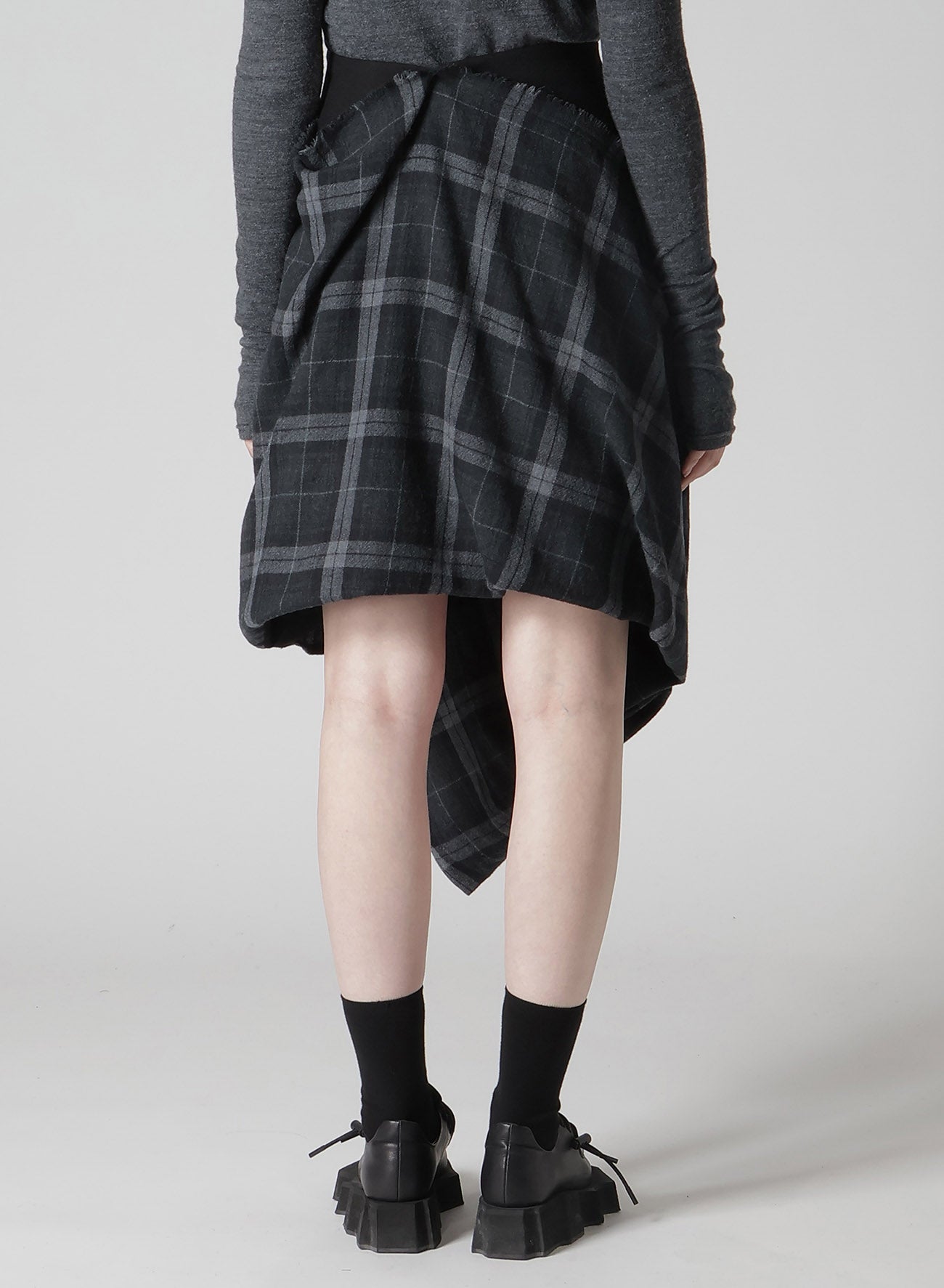 SERGE + PLAID COMBI WRAP SKIRT