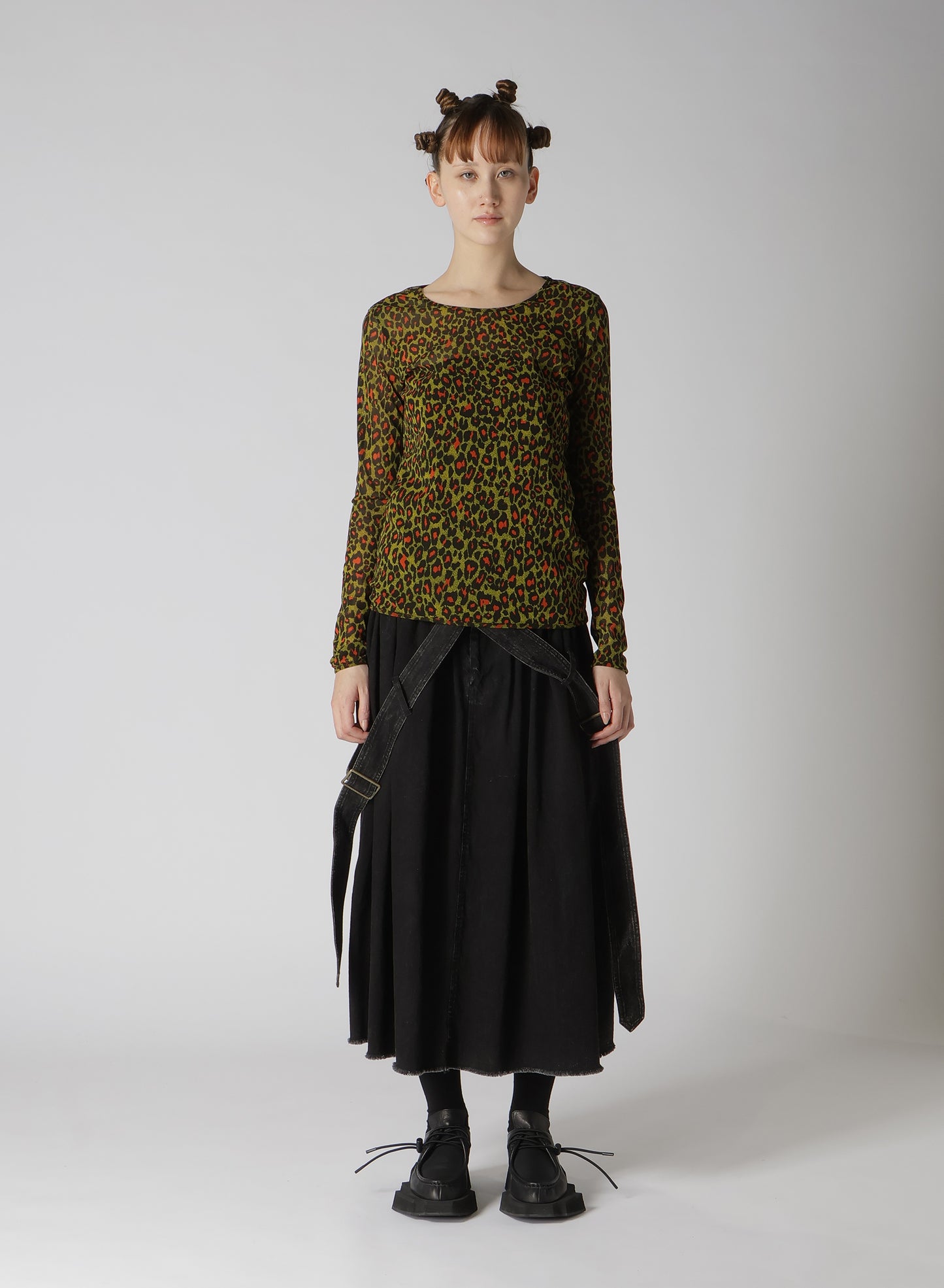 LEOPARD TULLE COMPACT LONG T-SHIRT