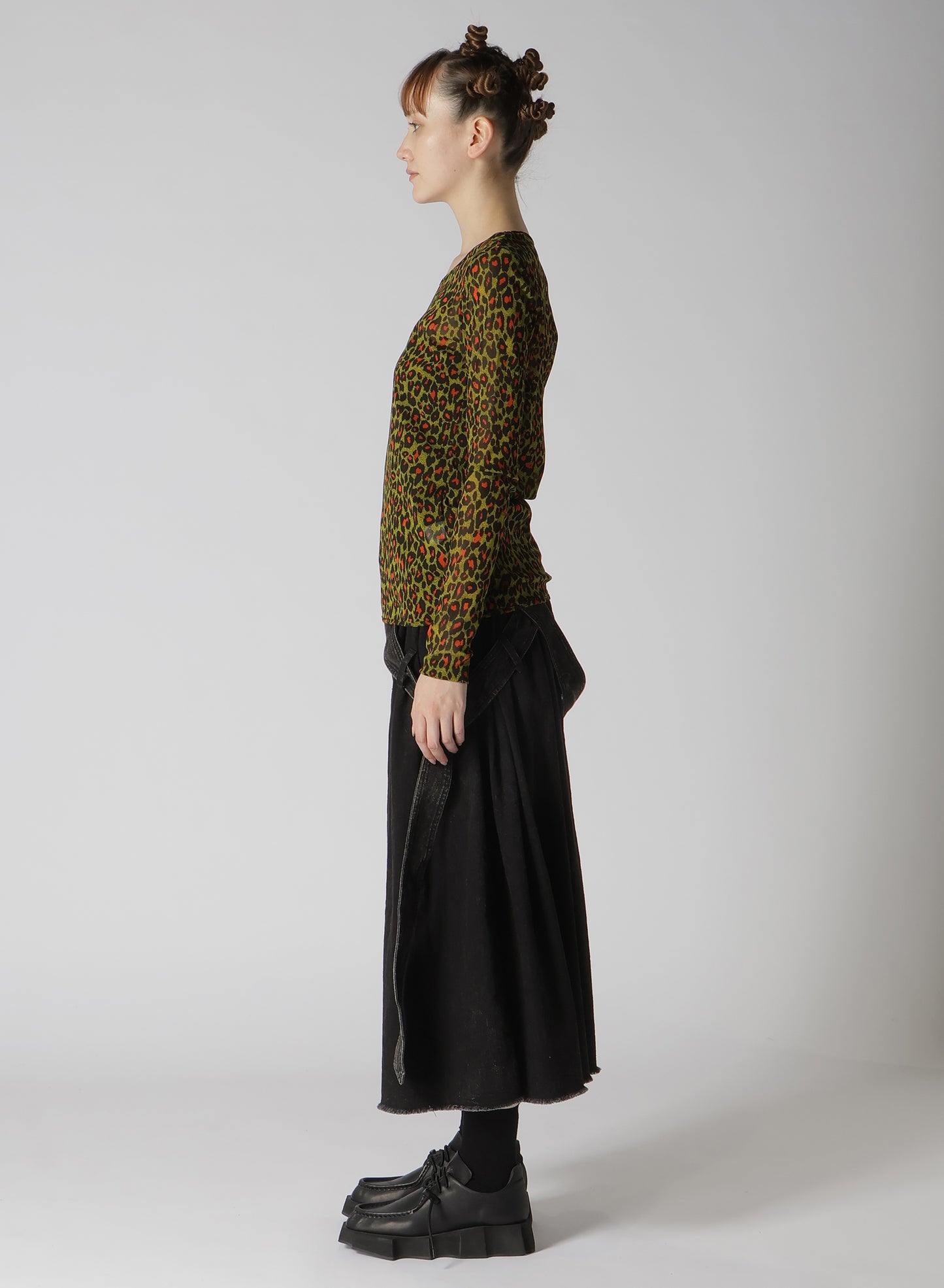 LEOPARD TULLE COMPACT LONG T-SHIRT