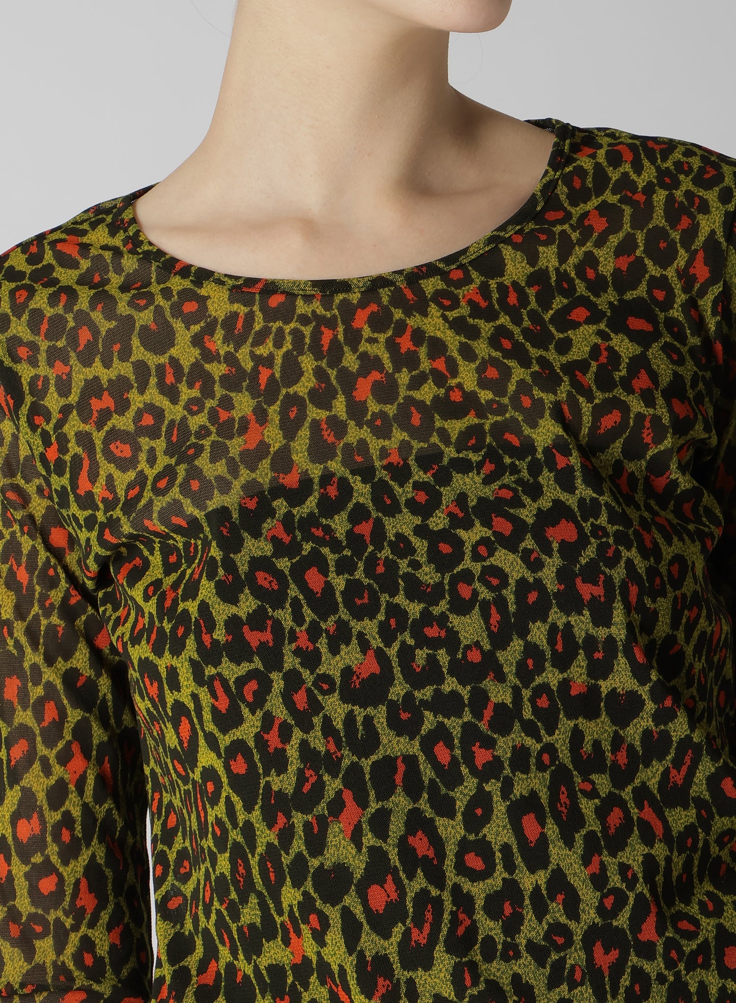 LEOPARD TULLE COMPACT LONG T-SHIRT