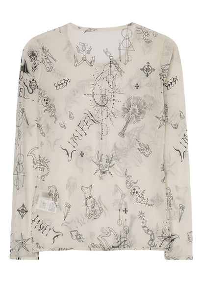 TATTOO PRINT TULLE LONG T-SHIRT