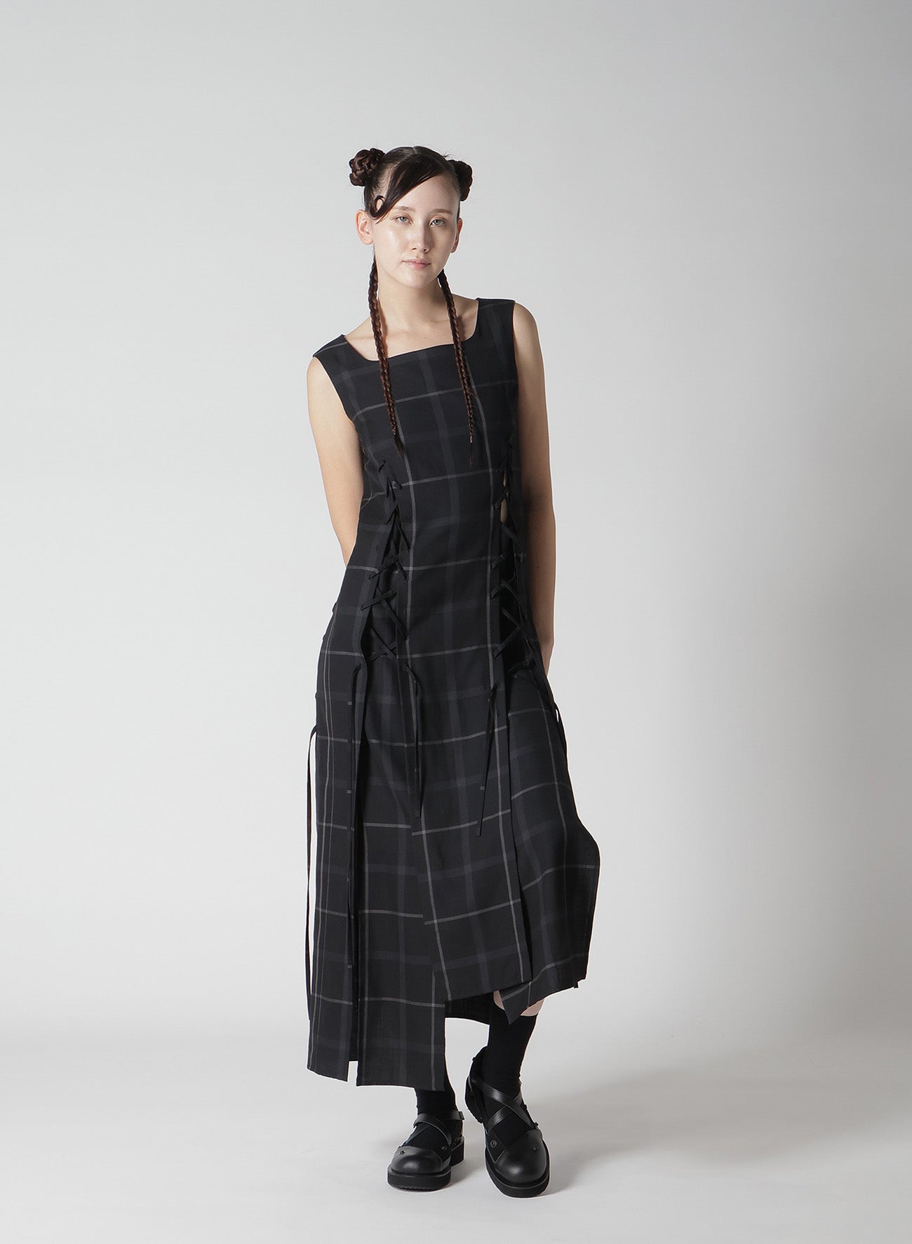 PLAID LACE-UP DRESS