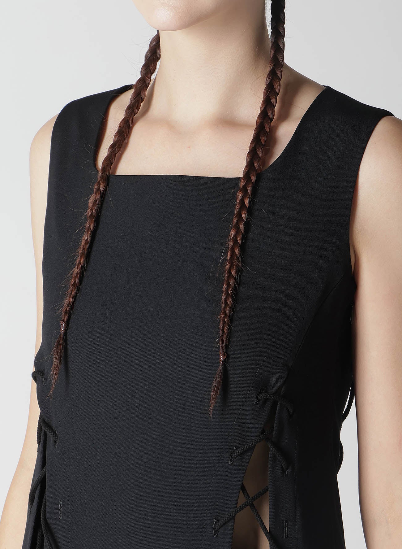 WOOL GABARDINE LACE-UP DRESS