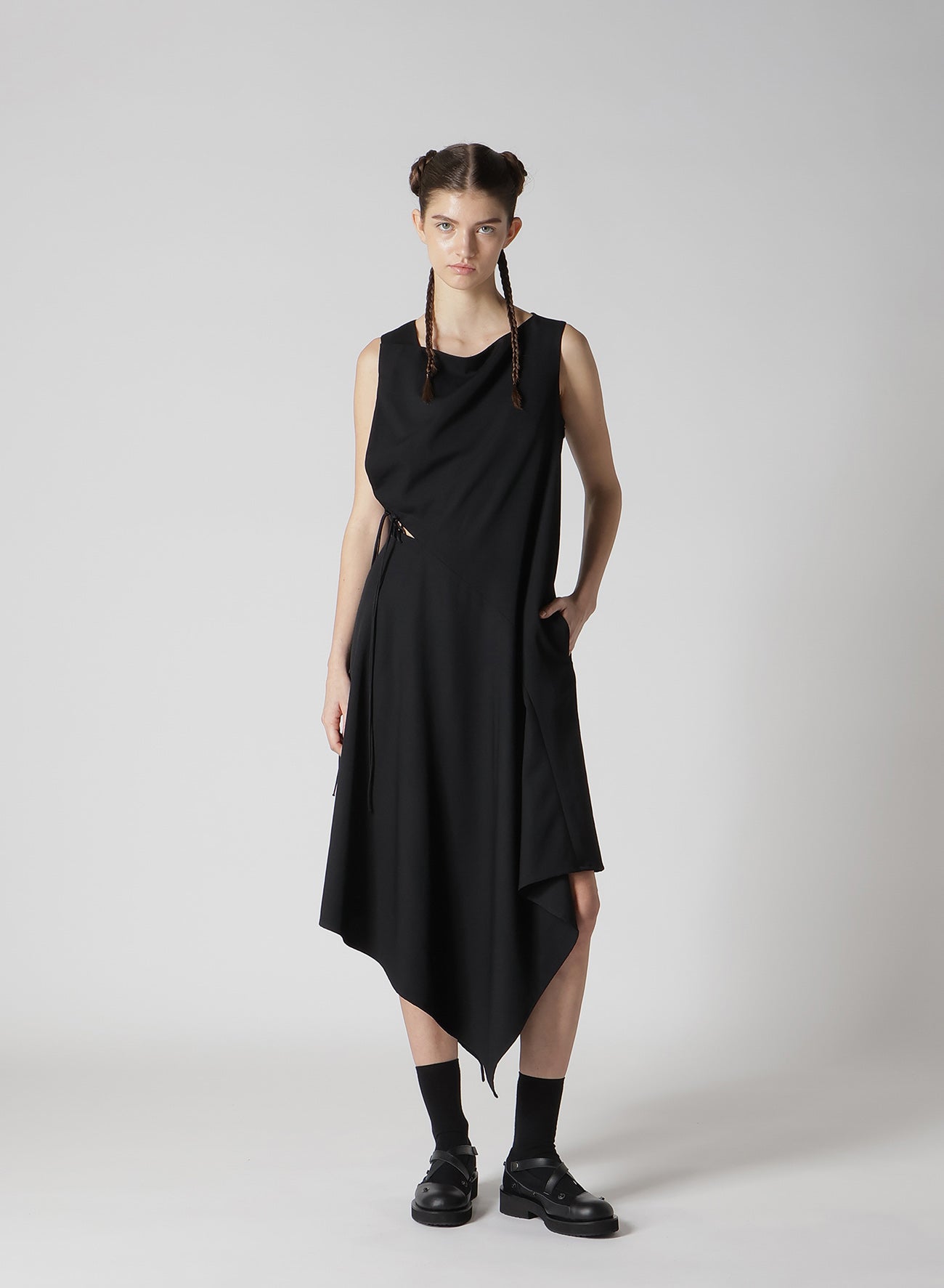 WOOL GABARDINE WAIST LAVE-UP DRESS