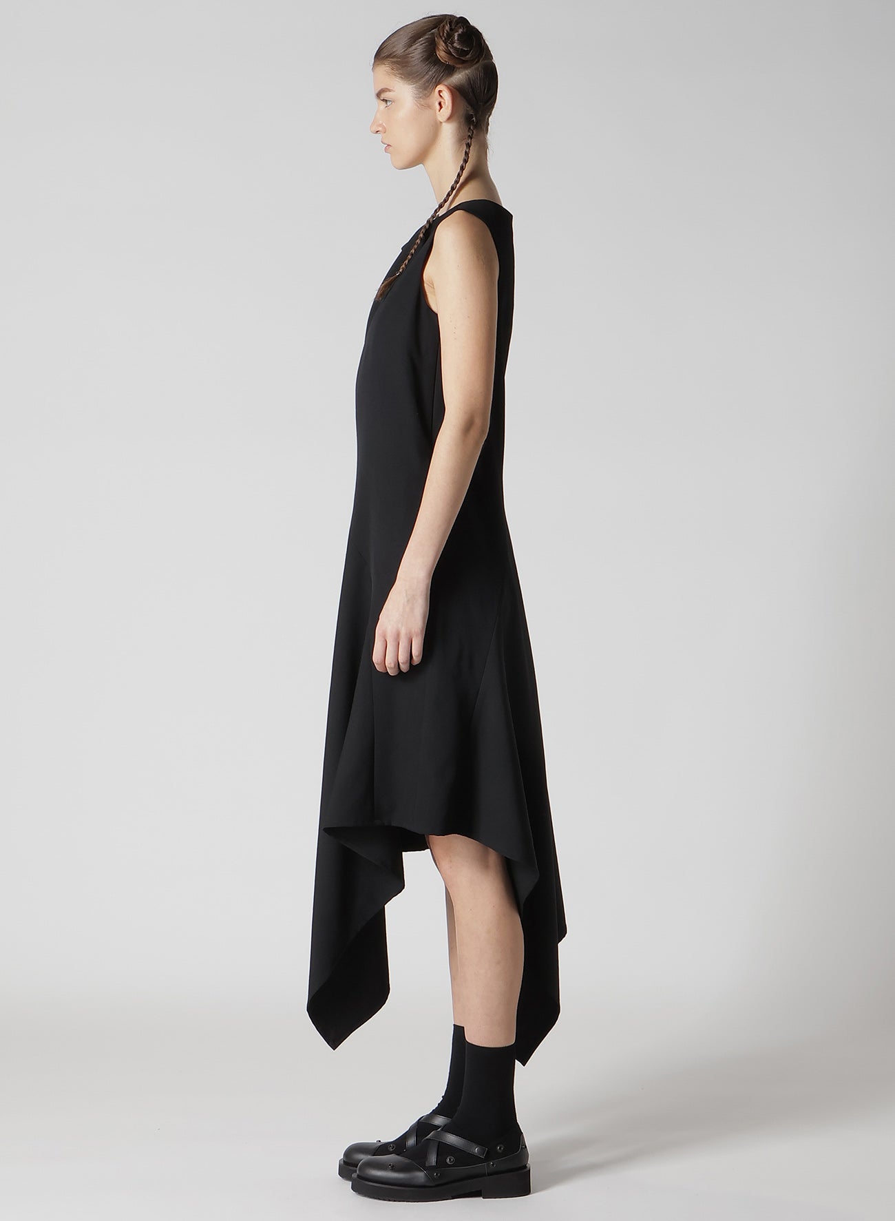 WOOL GABARDINE WAIST LAVE-UP DRESS