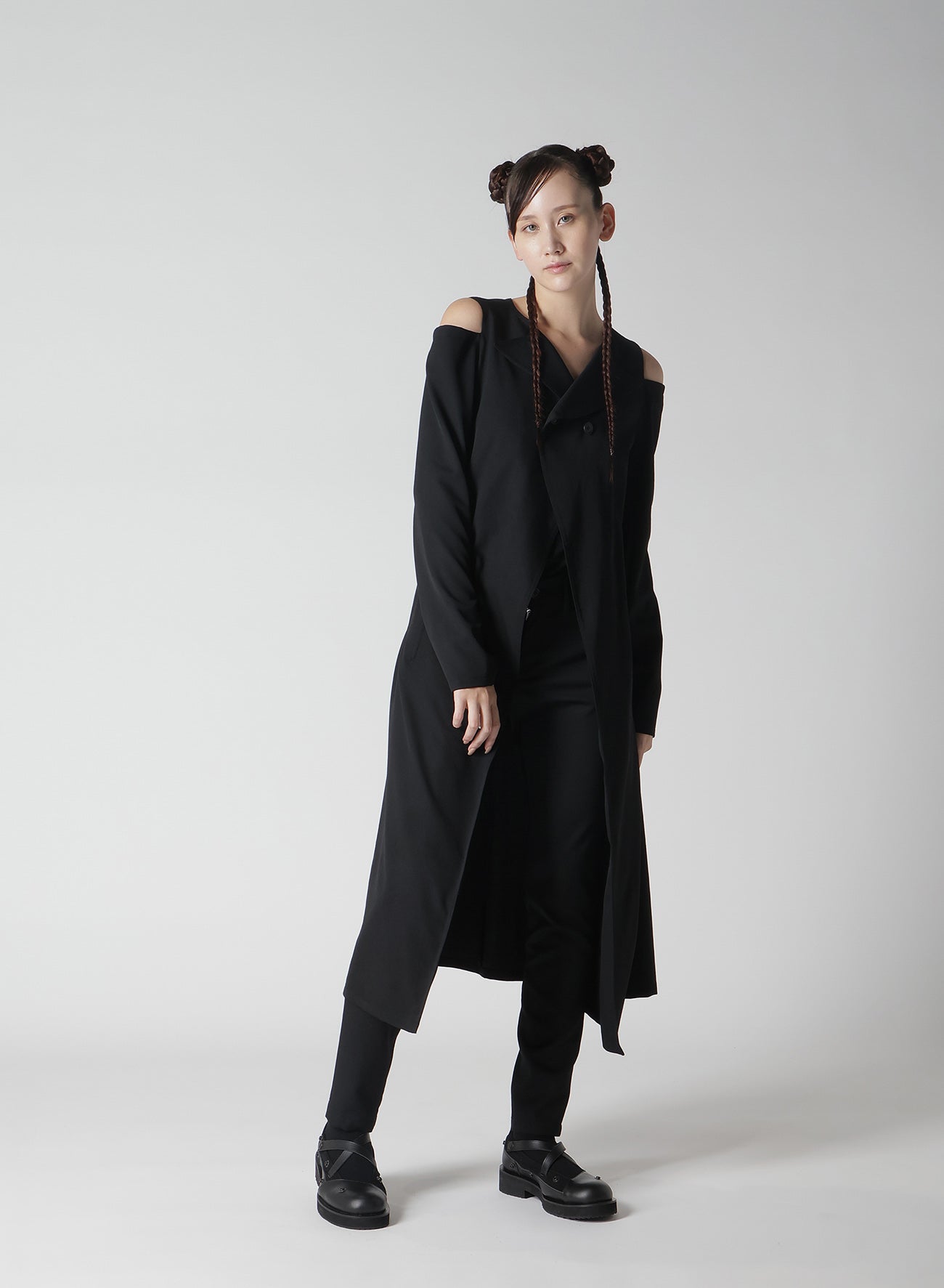 WOOL GABARDINE OPEN SHOULDER DRESS