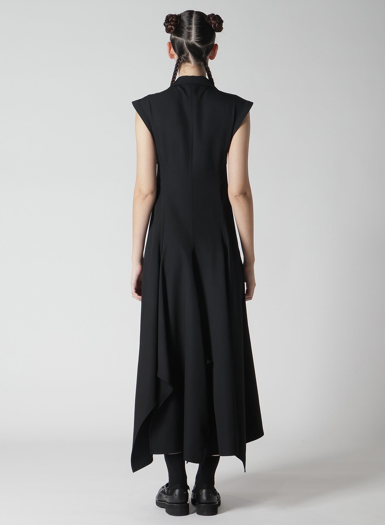 WOOL GABARDINE FRONT OPEN FLARED DRESS