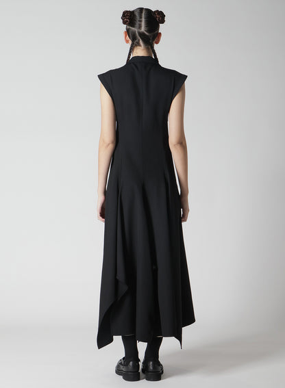 WOOL GABARDINE FRONT OPEN FLARED DRESS