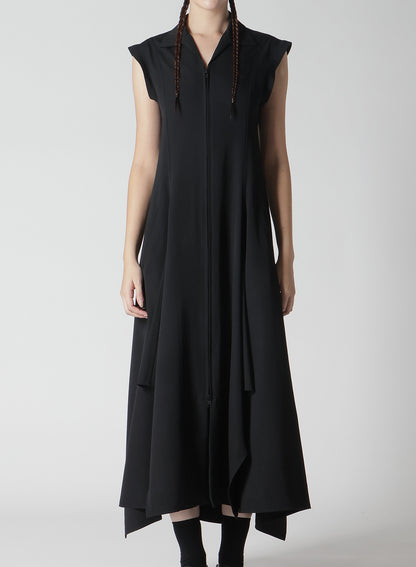 WOOL GABARDINE FRONT OPEN FLARED DRESS