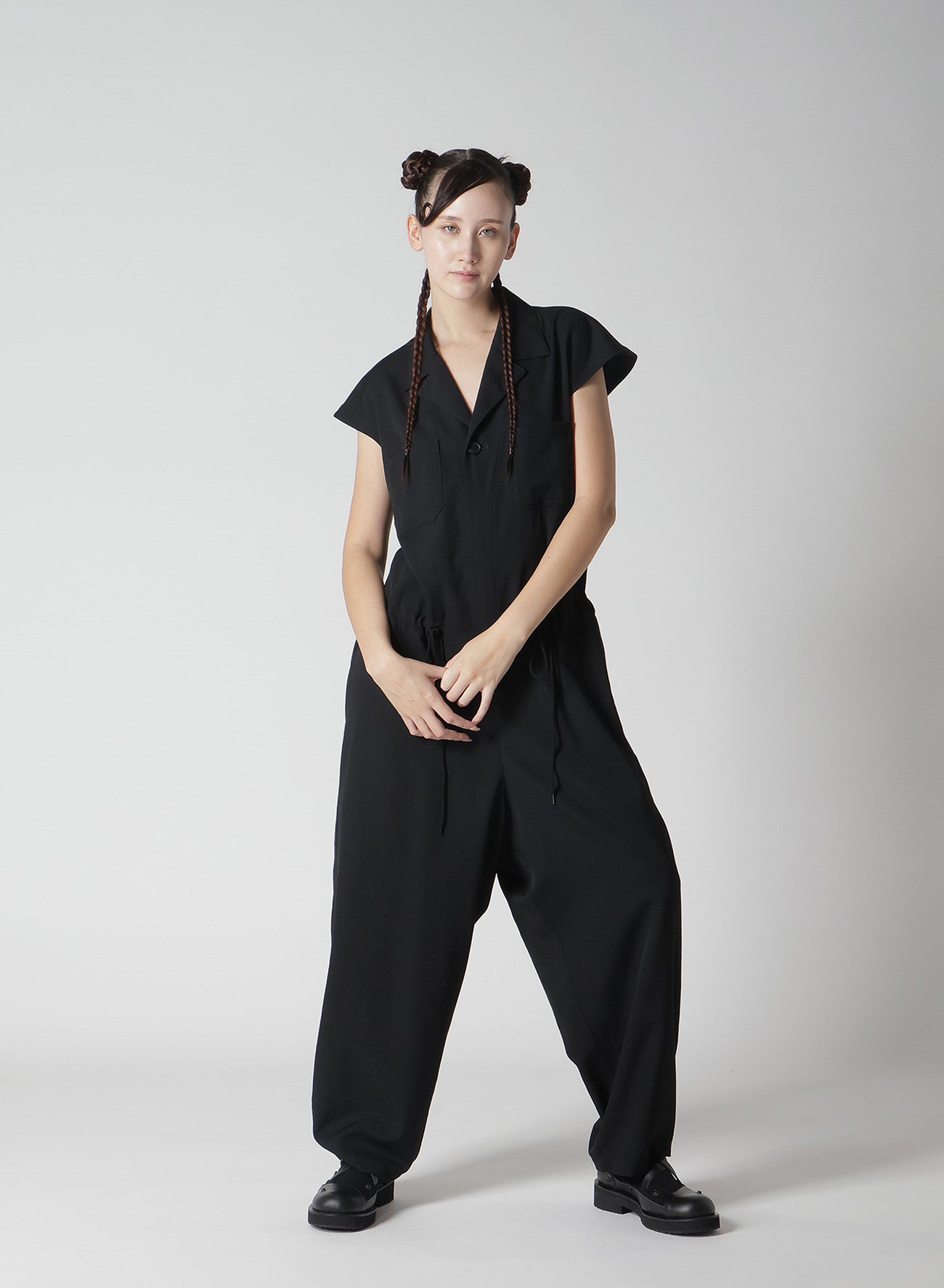 WOOL GABARDINE OPEN COLLOR OVERALLS