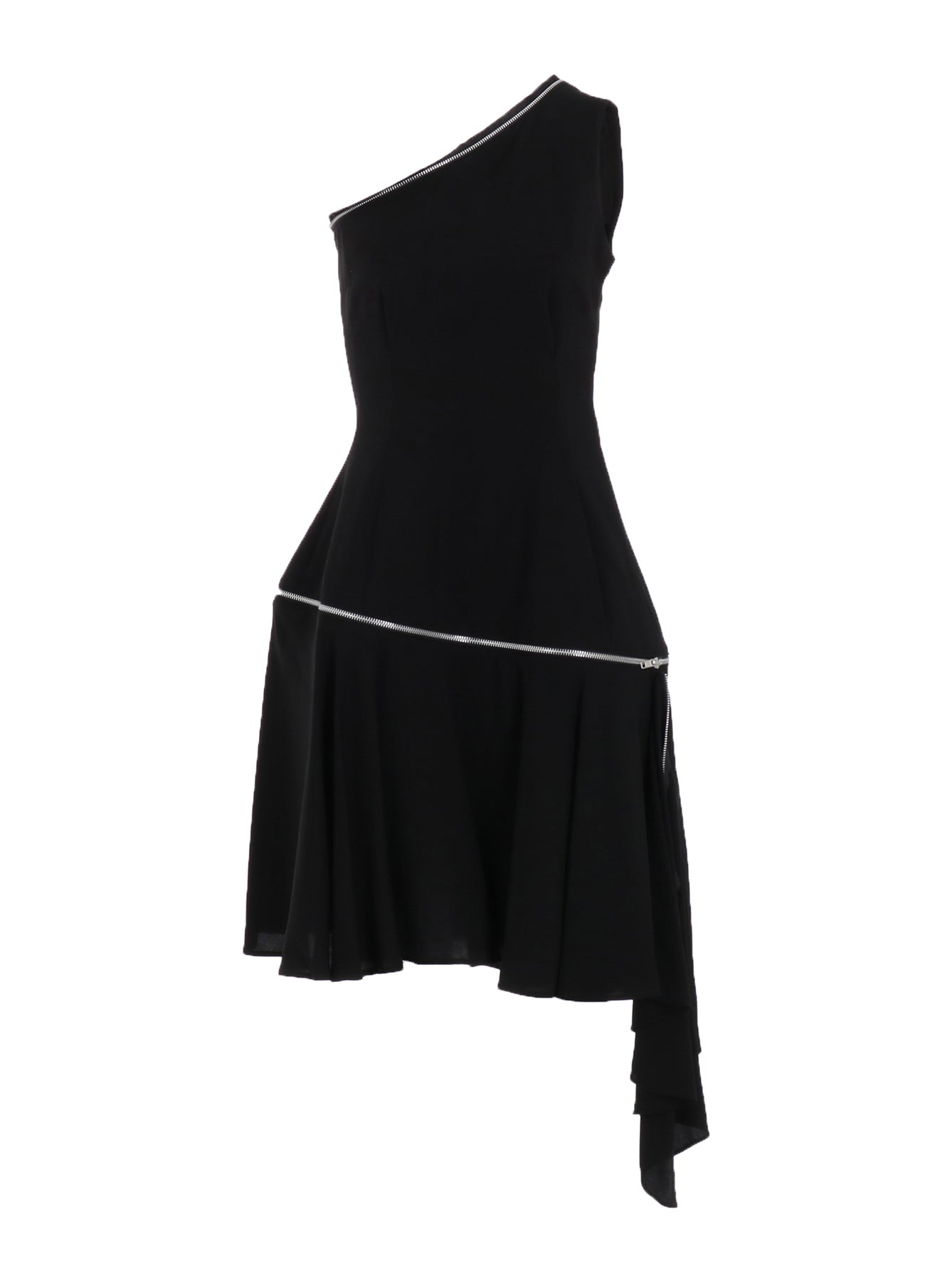 HARD TWIST GABARDINE ZIP ONE SHOULDER DRESS