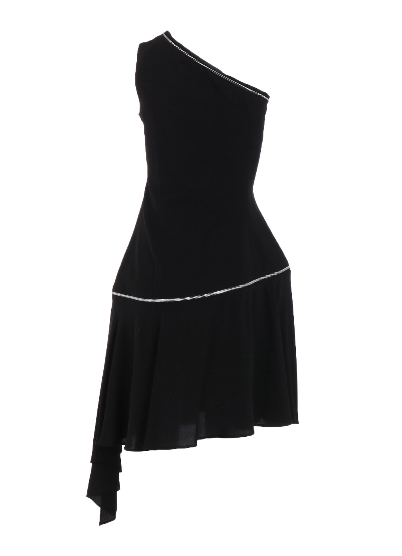 HARD TWIST GABARDINE ZIP ONE SHOULDER DRESS