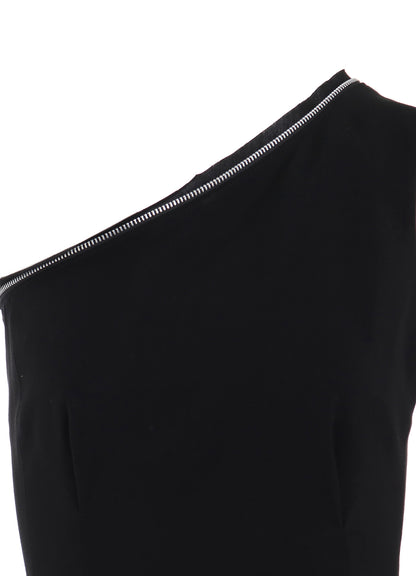 HARD TWIST GABARDINE ZIP ONE SHOULDER DRESS