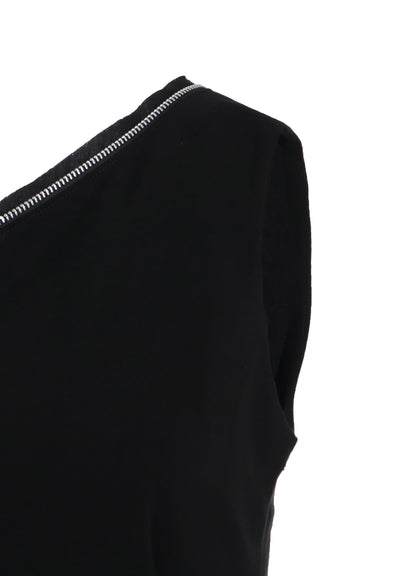 HARD TWIST GABARDINE ZIP ONE SHOULDER DRESS