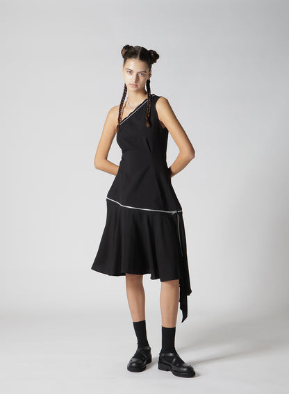 HARD TWIST GABARDINE ZIP ONE SHOULDER DRESS