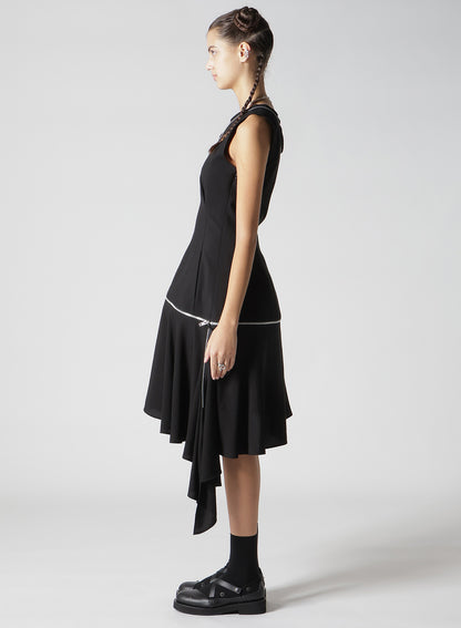 HARD TWIST GABARDINE ZIP ONE SHOULDER DRESS