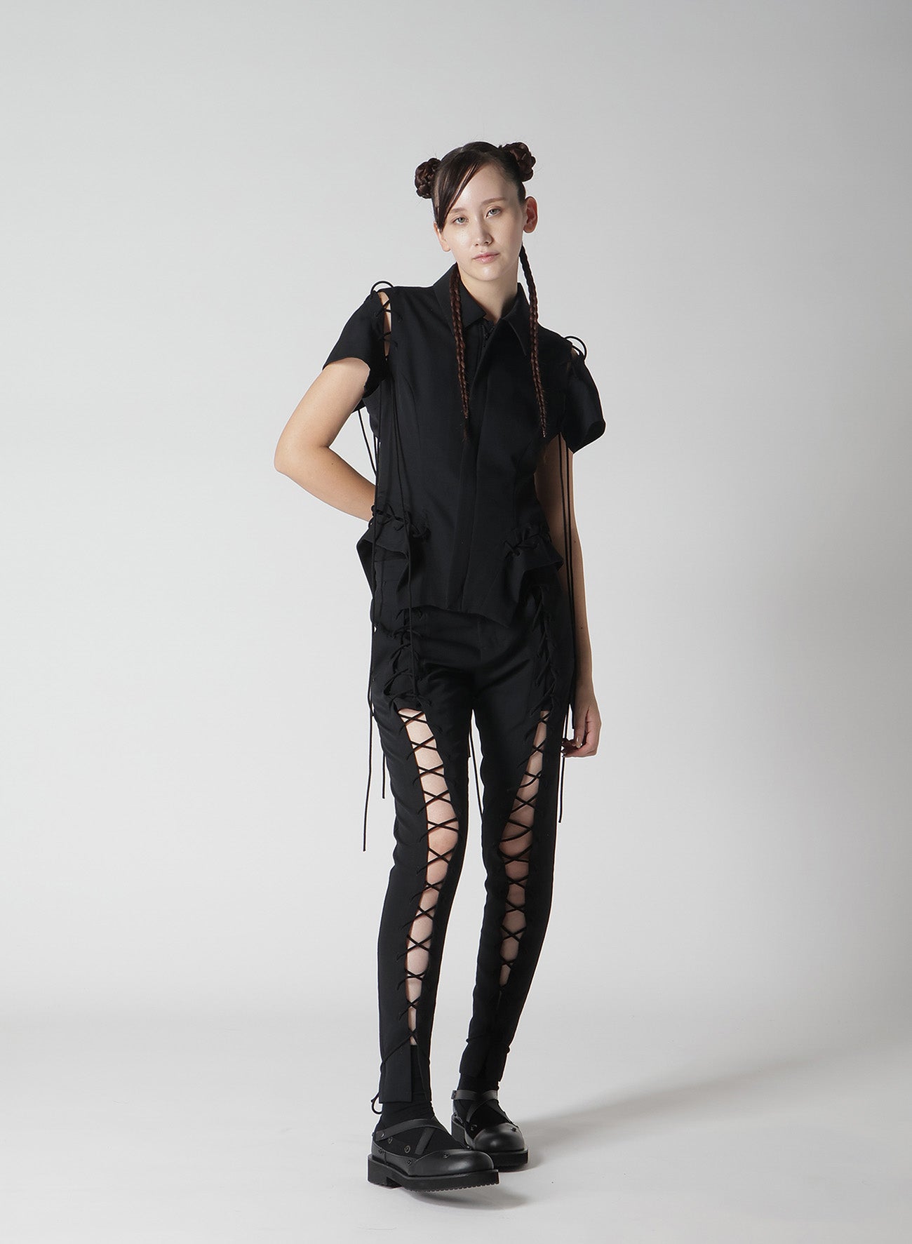 WOOL GABARDINE LACE-UP PANTS