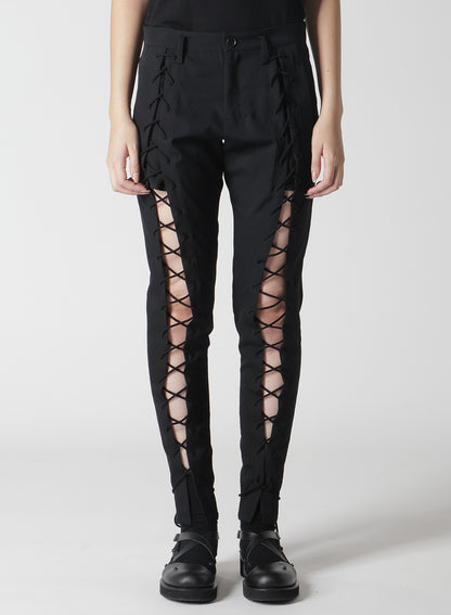 WOOL GABARDINE LACE-UP PANTS